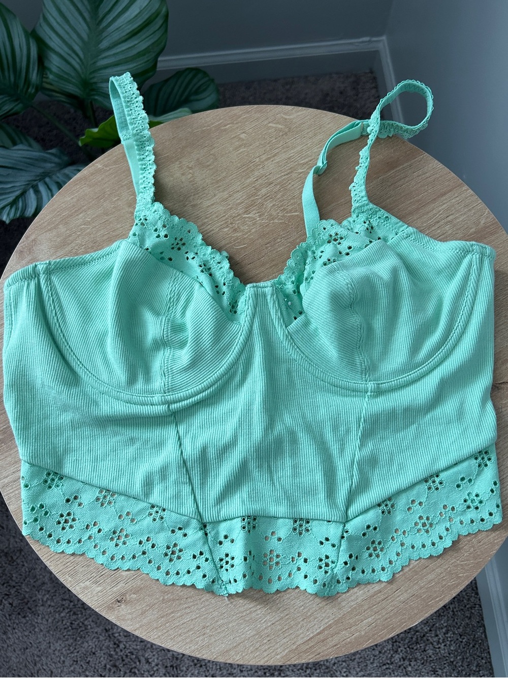 Mint Green Lace Trim Corset Camisole